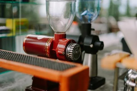 Automatic coffee grinder machine with a modern design, perfect for grinding.. 写真素材