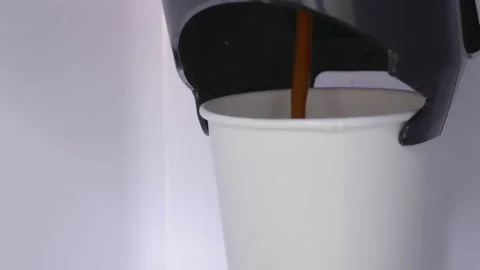 Automatic coffee machine with hot coffee white paper cup, Vending coffee machine Stock Footage 223286233