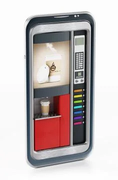 Automatic coffee machine inside smartphome screen. 3D illustration Stock Illustration
