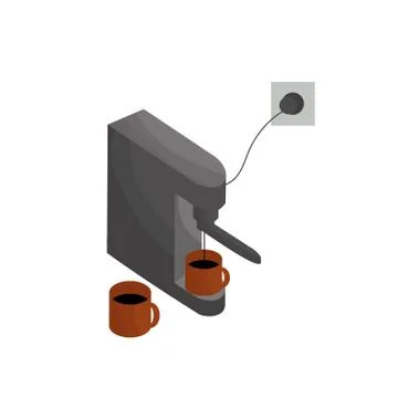 Automatic coffee machine makes coffee in a red cup and socket Stock Illustration