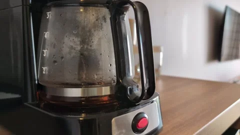 Automatic coffee machine making drip coffee in hotel room Stock Footage 340547865
