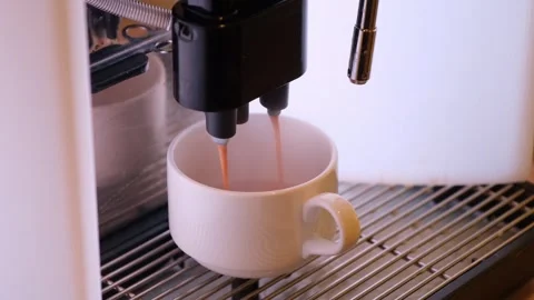 Automatic Coffee Machine Pouring Fresh Milk Foam into Cup Close Up Stock Footage 342330397