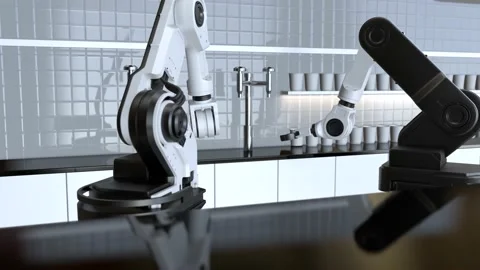 Automatic coffee machine by the robot, Robotic arm serving coffee Video stock 166271435