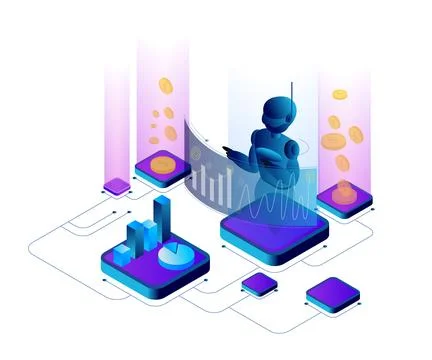 Automatic coin generator robot Stock Illustration