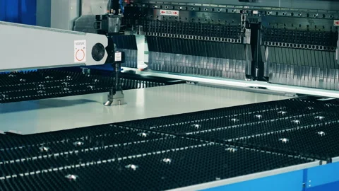 Automatic complex machine shaping large metal plate. Timelapse Stock Footage 149694489