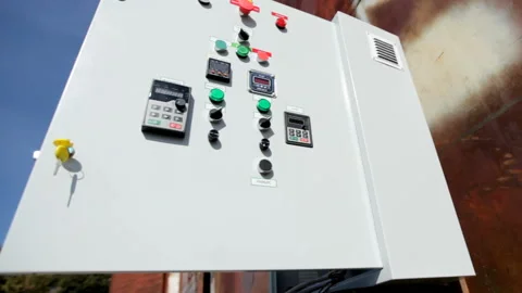 Automatic control panel with different buttons . Remote control of boiler room. Stock Footage 117720195