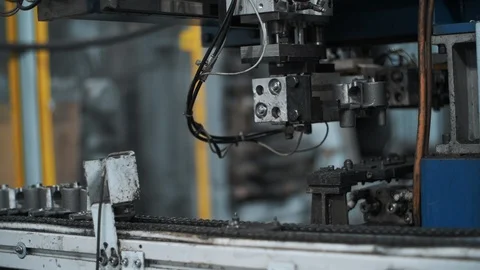 Automatic conveyor assembling device at factory. Production electrical engine Stock Footage 115993587