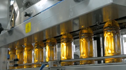 Automatic conveyor belt of production line of juice on beverage plant or factory Stock Footage 112092901