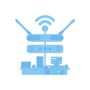 Automatic conveyor line connected to the Internet. IOT and automation conce.. 스톡 일러스트