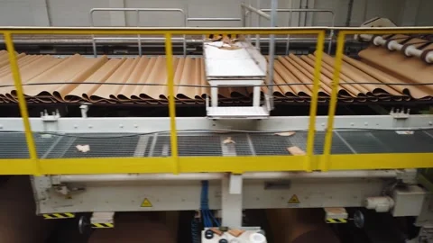 Automatic conveyor line for unwinding a roll of paper for the production of Stock Footage 282668888