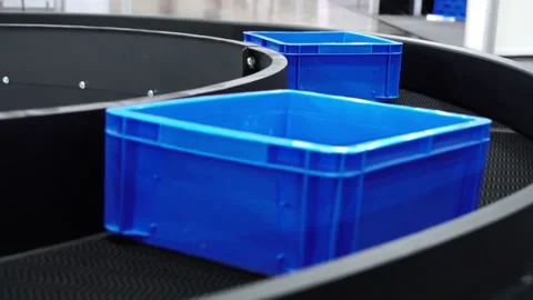 Automatic conveyor system, parcels transportation system concept. Production lin Stock Footage 221356479