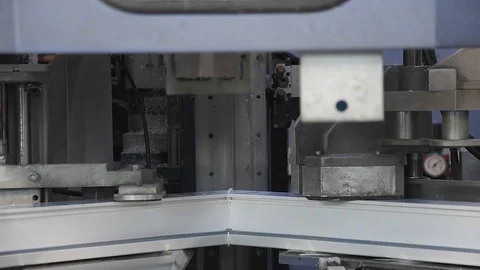 Automatic corner cleaning machine for PVC windows and doors sections - process Stock Footage 75574323