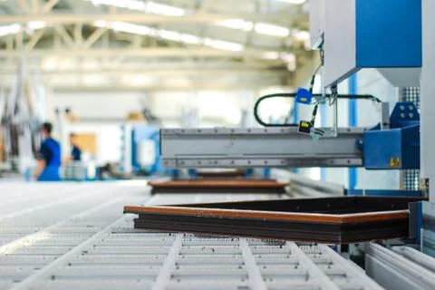 Automatic corner cleaning machine for PVC windows and doors sections with window 스톡 사진