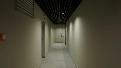Automatic corridor lights turning on during movement in residential building Stock Footage 342613630