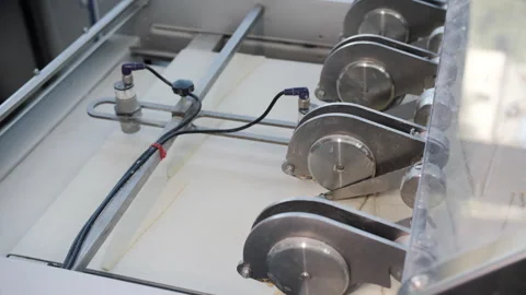 Automatic Croissant Dough Cutting Machine, Conveyor Line Stock Footage 321064083