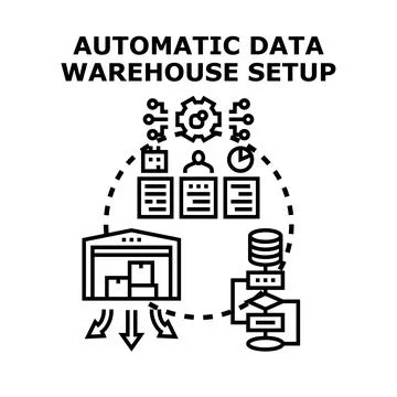 Automatic data warehouse setup process concept Stockillustratie
