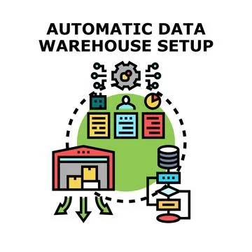 Automatic data warehouse setup process concept Stockillustratie