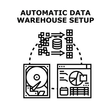 Automatic data warehouse setup providing data storage and analysis Stock Illustration
