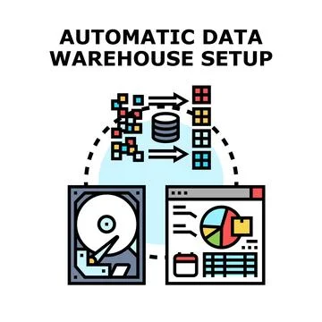 Automatic data warehouse setup providing data storage and analysis Stock Illustration