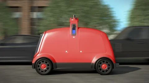 Automatic delivery system concept. Red car. 3D rendering Illustrazione stock