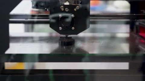 Automatic device 3D printer prints the form of molten plastic. HDR. Close up of Stock Footage 153526365