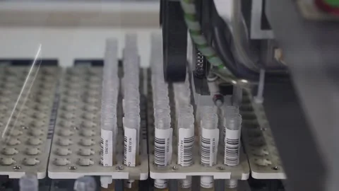 An automatic device in the donor center, plasma tubes are being tested by a Stock Footage 304125055