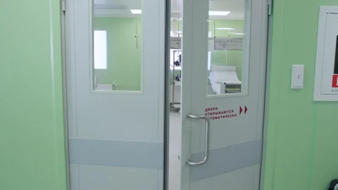 Automatic doors in the laboratory Stock Footage 128748850
