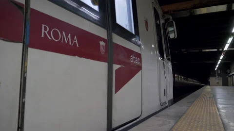 Automatic doors of the subway car are closed in Rome Stock Footage 155078174