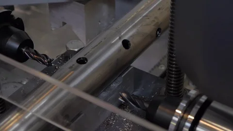 Automatic drilling rig in the work - industrial metal machining cutting pro.. Stock Footage 75492260