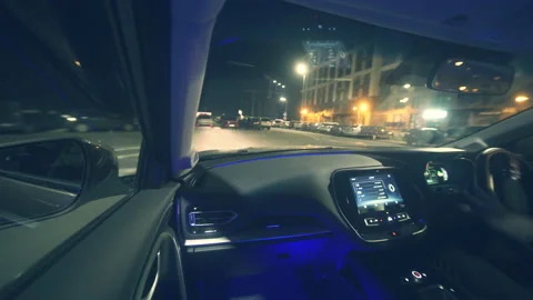 The automatic driving at the night city road Video stock 156543764