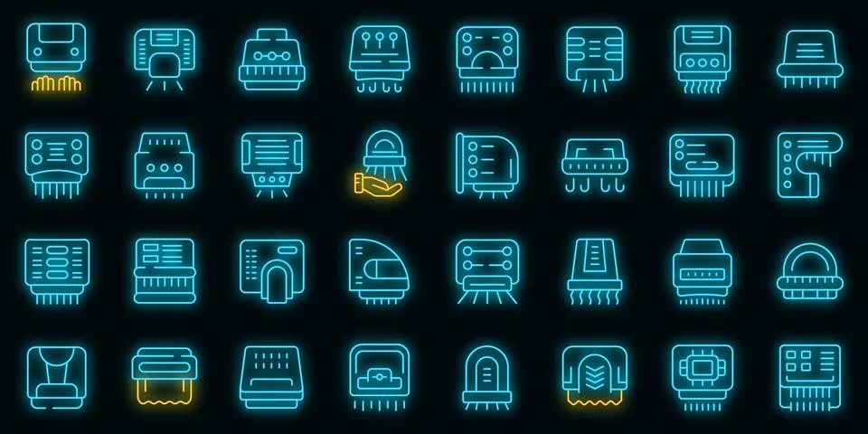 Automatic drying machine icons set outline vector. Air clean vector neon Stock Illustration