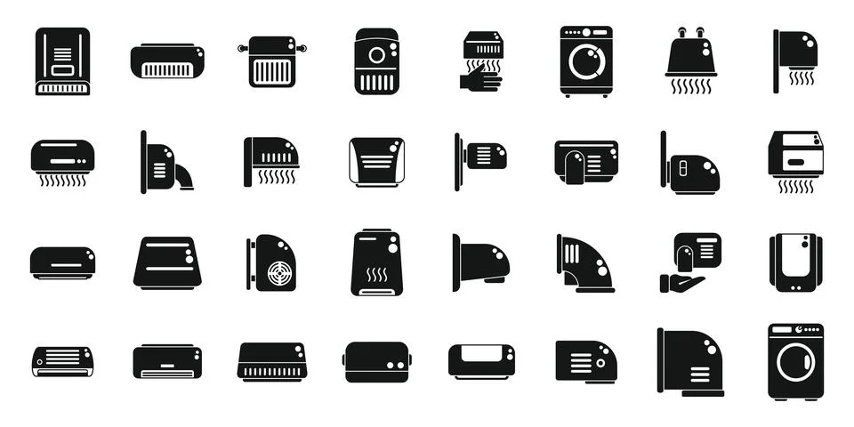 Automatic drying machine icons set simple vector. Air bathroom Stock Illustration