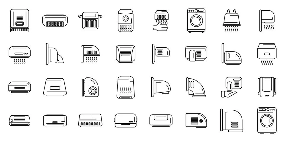 Automatic drying machine icons set outline vector. Air bathroom Stock Illustration