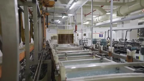 Automatic electroplating line at electronics factory Stock Footage 348171160