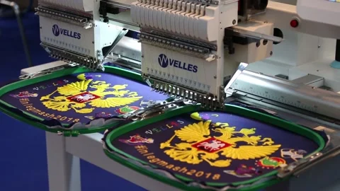 Automatic embroidery machine Velles, multihead equipment 動画素材 96229972