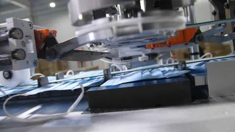 Automatic equipment connects elastic bands to medical masks Video stock 131318258