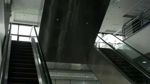 Automatic Escalator in Public Place Stock Footage 313982627