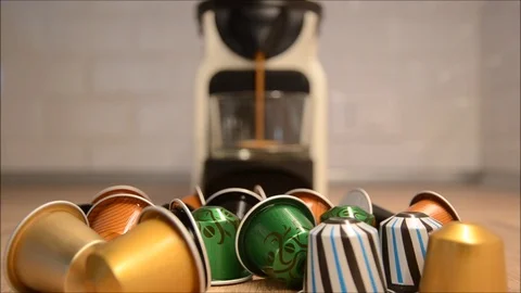 Automatic espresso coffee machine pouring in a cup at home. Stock Footage 86649707