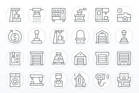 Automatic Exclusive Vector Set featuring 24 Thin Line Display Perfect 128x1.. Illustrazione stock