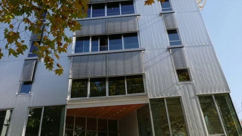 Automatic external shades on a commercial office building in Seattle, WA Stock Footage 83946723