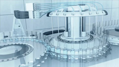 Automatic factory machine for filling vials with vaccine and medicines 3D Stock Footage 133194843
