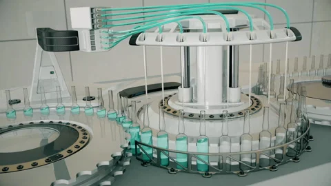 Automatic factory machine for filling vials with vaccine and medicines 3D Stock Footage 136025207