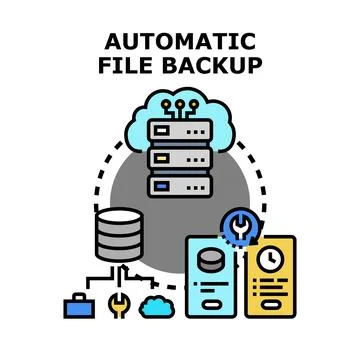 Automatic file backup concept with cloud server storage Stock Illustration
