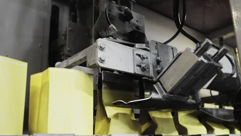 Automatic filling and packaging of flour in paper bags. Stock Footage 278411937