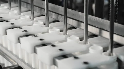 Automatic filling of bottles with shampoo, shower gel, liquid soap. Stock Footage 283448210