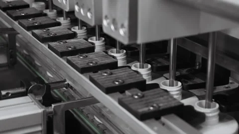 Automatic filling of bottles with shampoo, shower gel, liquid soap. Stock Footage 306579684