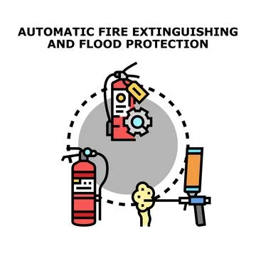 Automatic fire extinguishing and flood protection system concept Stock Illustration