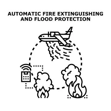 Automatic fire extinguishing and flood protection system concept Stock Illustration