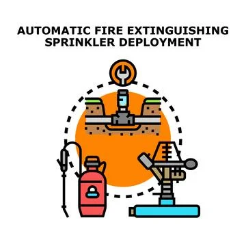 Automatic fire extinguishing sprinkler system deployment process Stock Illustration