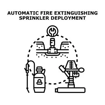 Automatic fire extinguishing sprinkler system deployment process Illustrazione stock